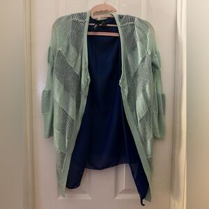 BKE Boutique Cardigan Drape Front Sweater Mint Green w/Blue. Size Small